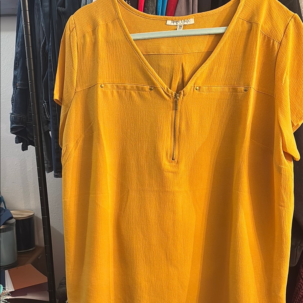 Bright Yellow V-Neck Short Sleeve Relaxed Blouse